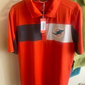 Cutter & Buck Orange Polo Shirt with Color Blocking, Miami Dolphins